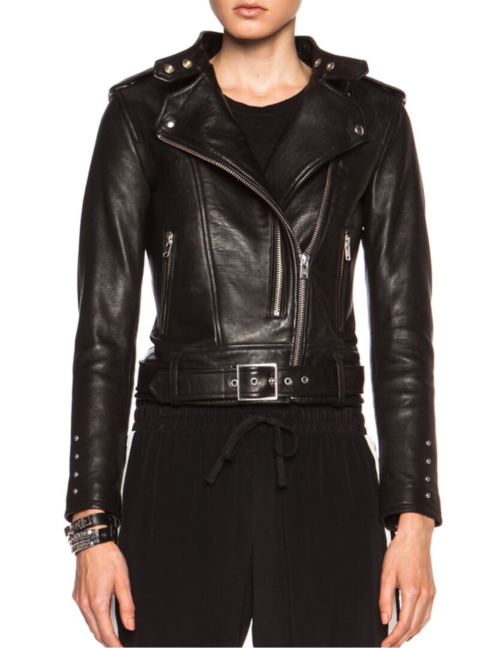 IRO Zaki Black Lambskin Leather Moto Biker Cropped Jacket